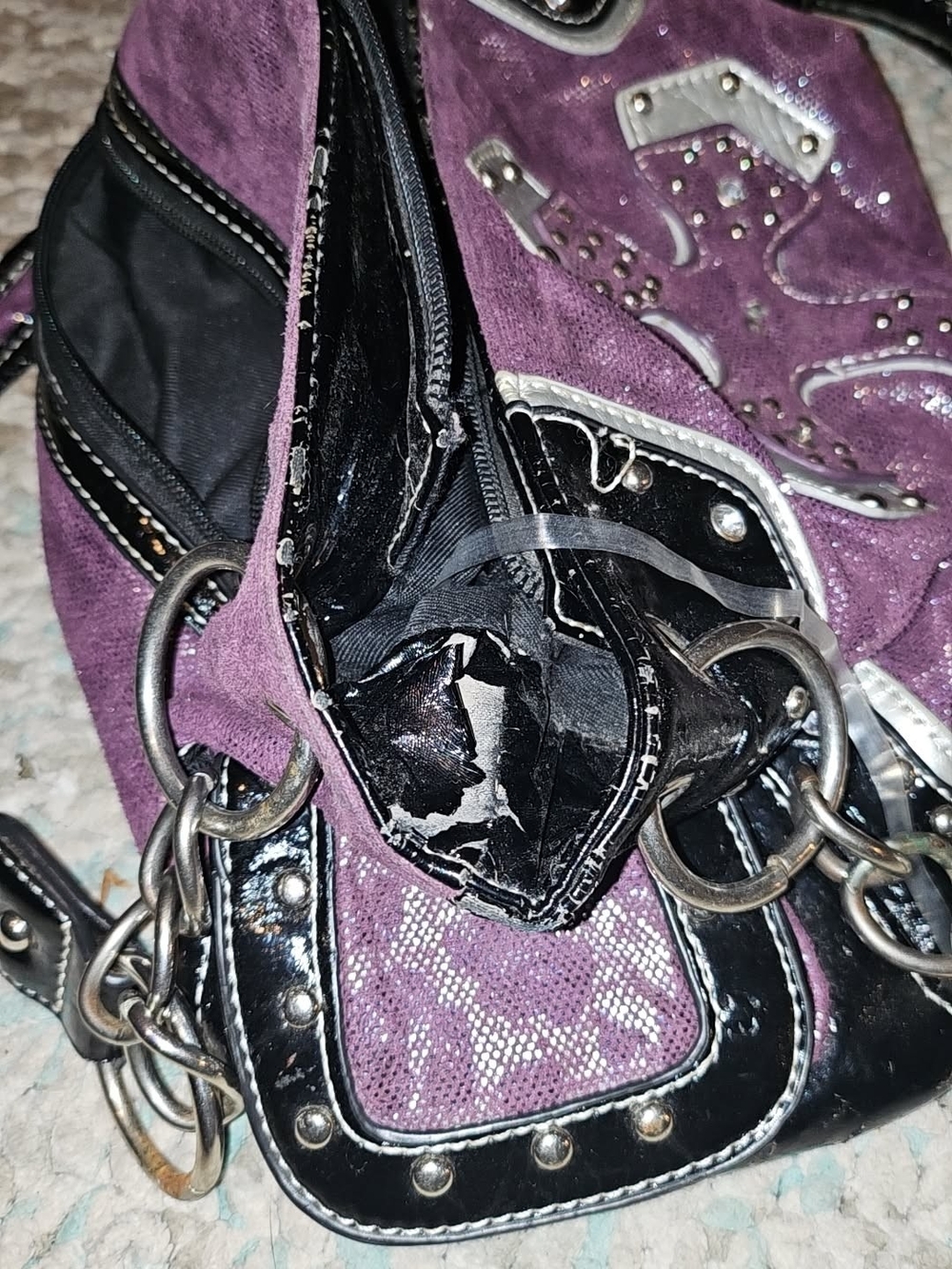 Purple Women's Satchel Handbag with Black Trim